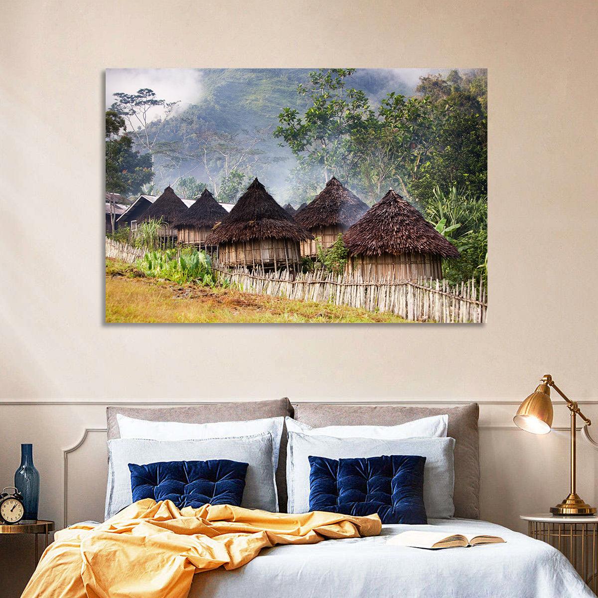 Papua Mountain Village Wall Art in a room, landscape