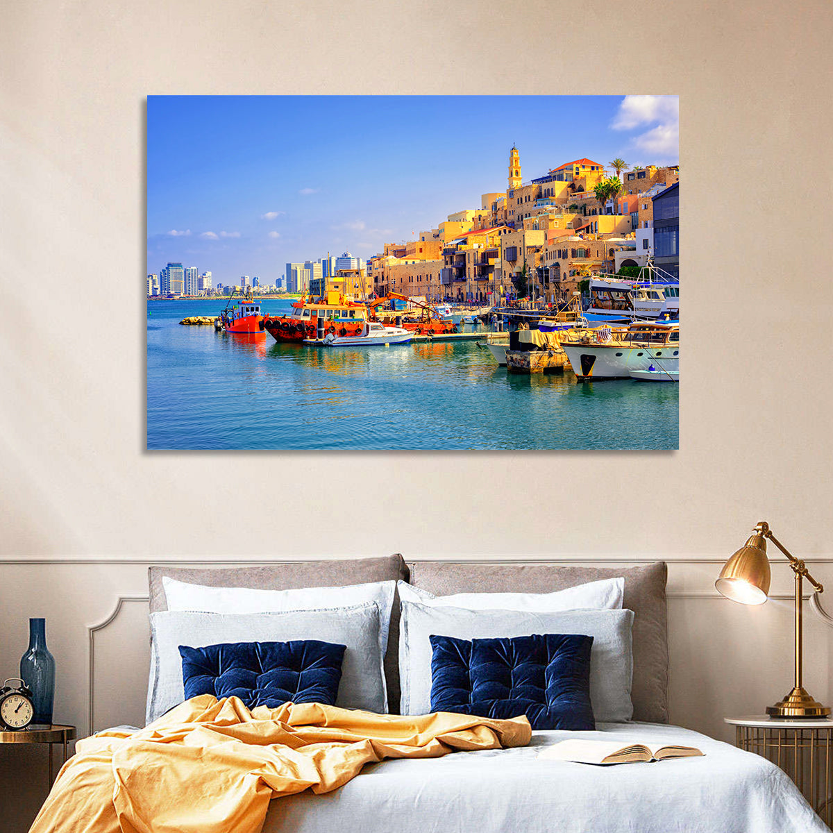 Old Jaffa Harbor Wall Art in a room, landscape
