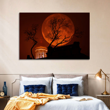 Haunted Supermoon Over Church Spire Wall Art
