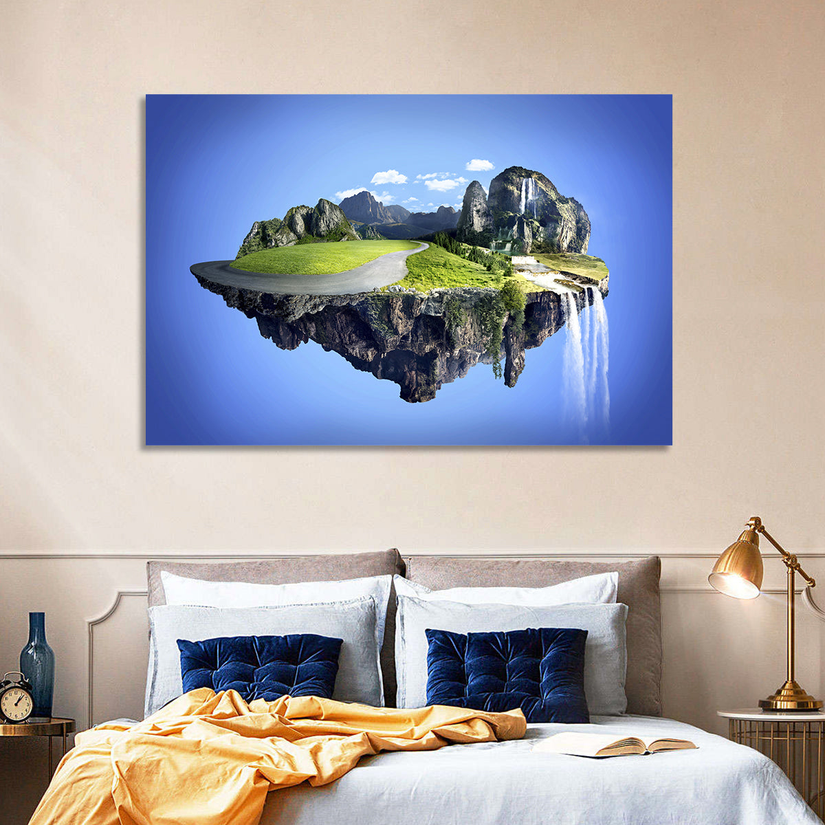 Surreal Floating Island with Waterfalls Wall Art