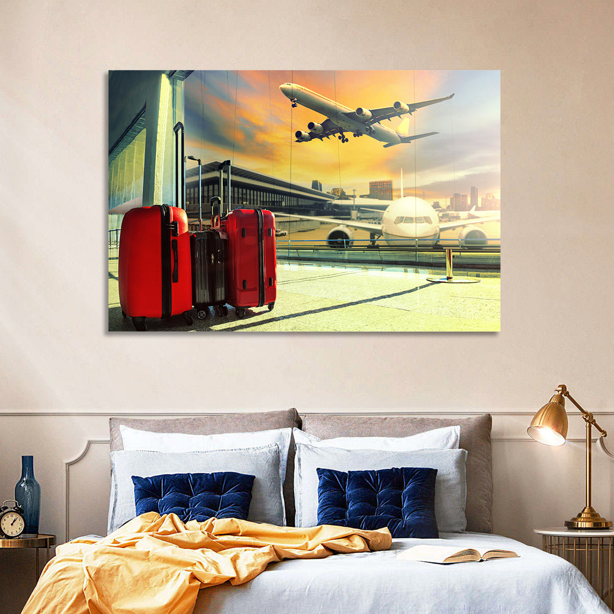 Suitcases at the Airport Window Wall Art in a room, landscape