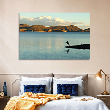 Lake Pleasant Fisherman Silhouette Wall Art