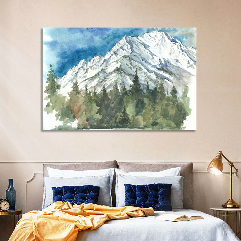 Snowy Mountain Watercolor Wall Art