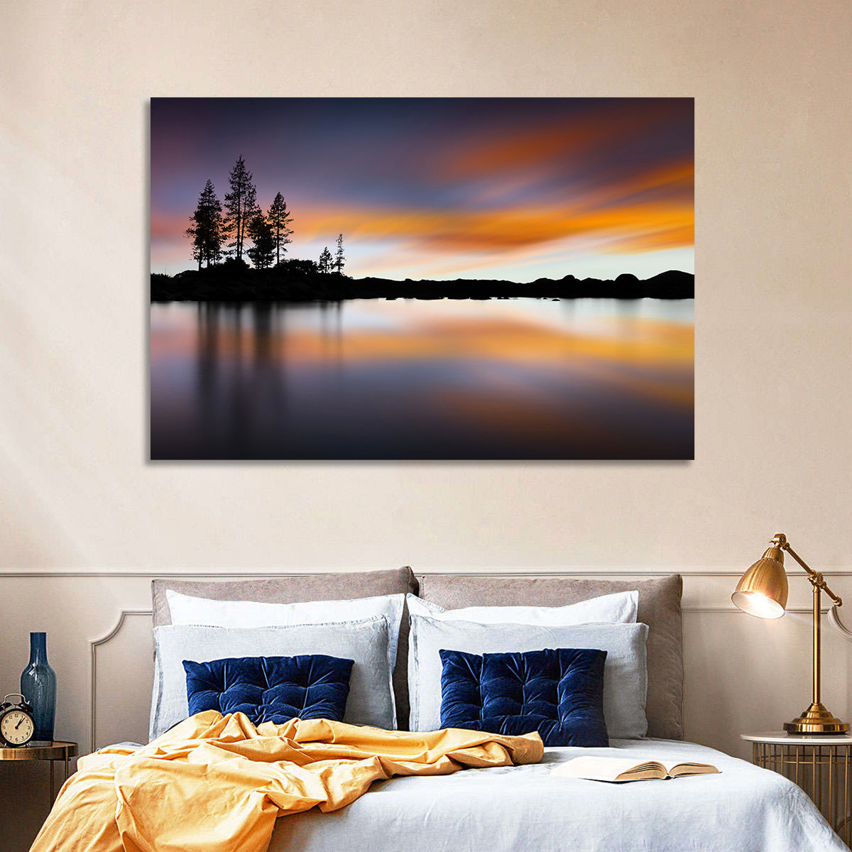 Lake Tahoe Golden Hour Reflection Wall Art in a room, landscape