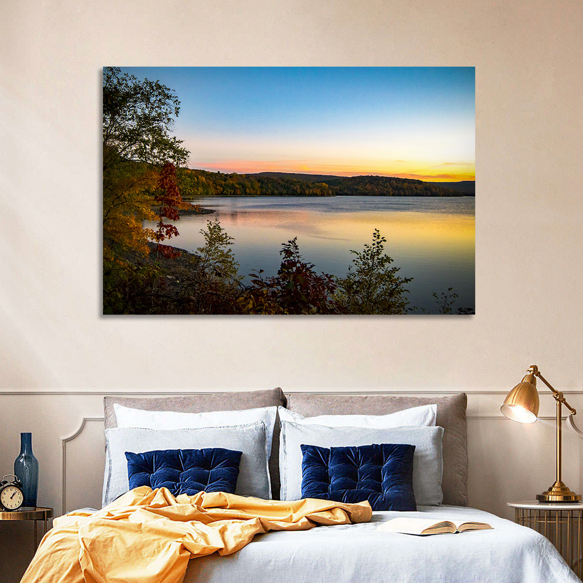 Lake Scranton Sunset Wall Art in a room, landscape