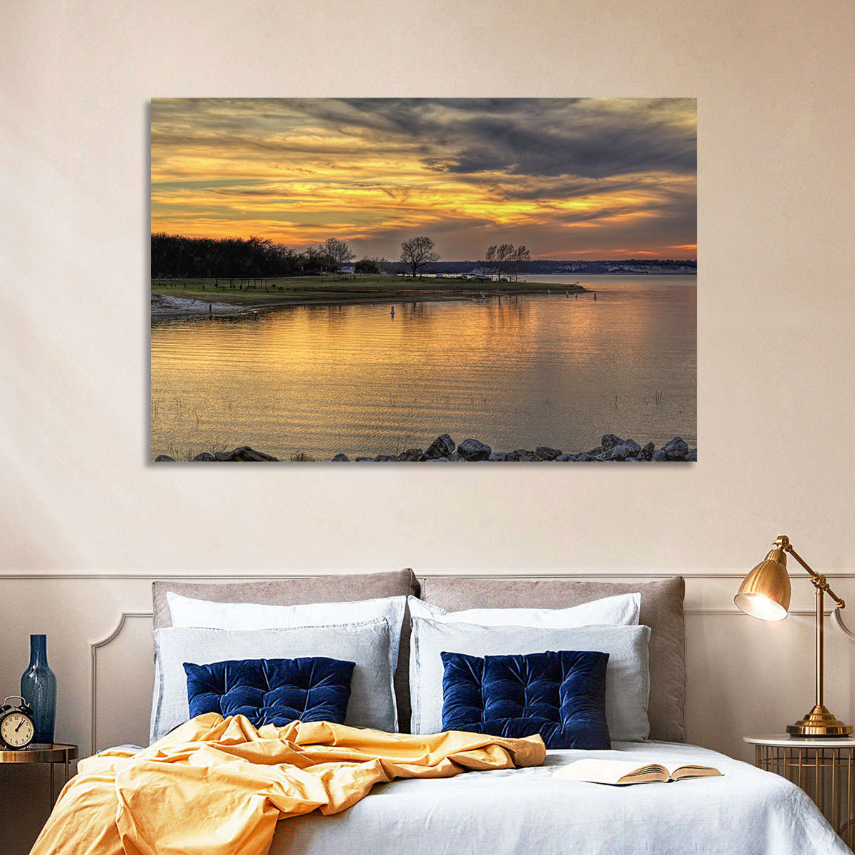 Lake Whitney Sunset Wall Art in a room, landscape