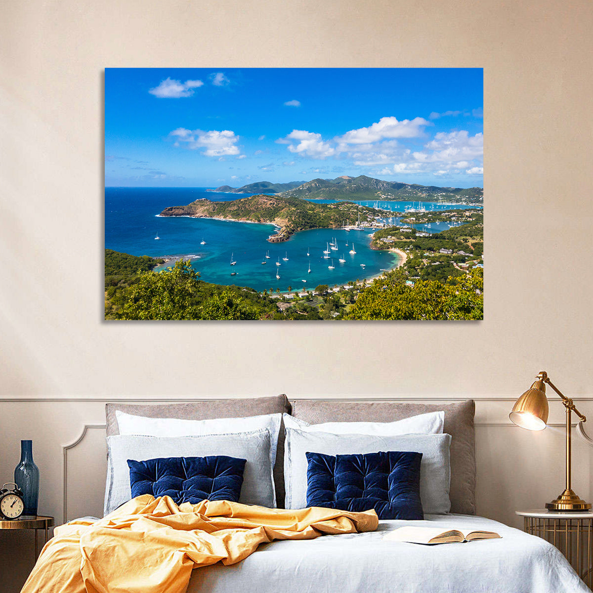 Shirley Heights Harbour View Wall Art in a room, landscape