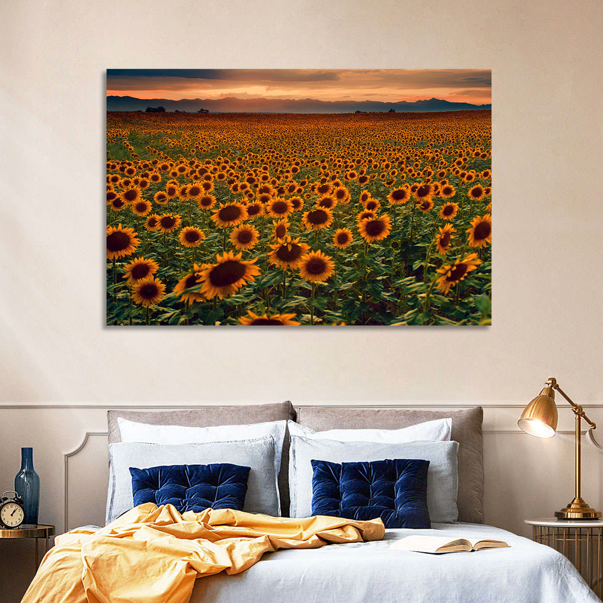 Colorado Sunflower Field at Sunset Wall Art in a room, landscape