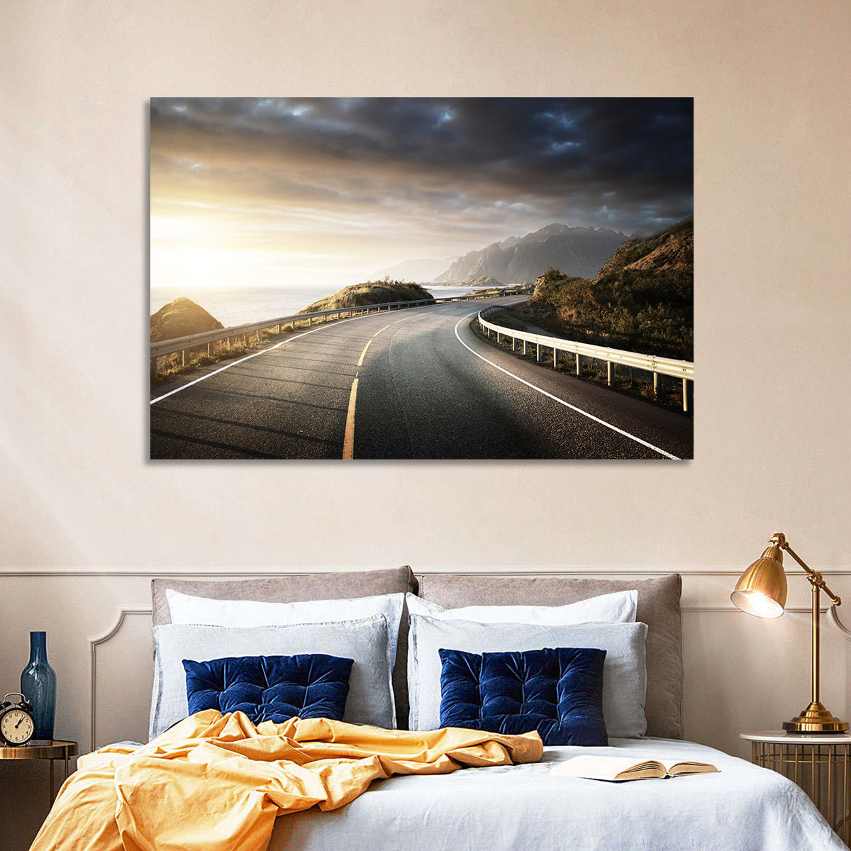 Golden Sunrise Coastal Road Wall Art