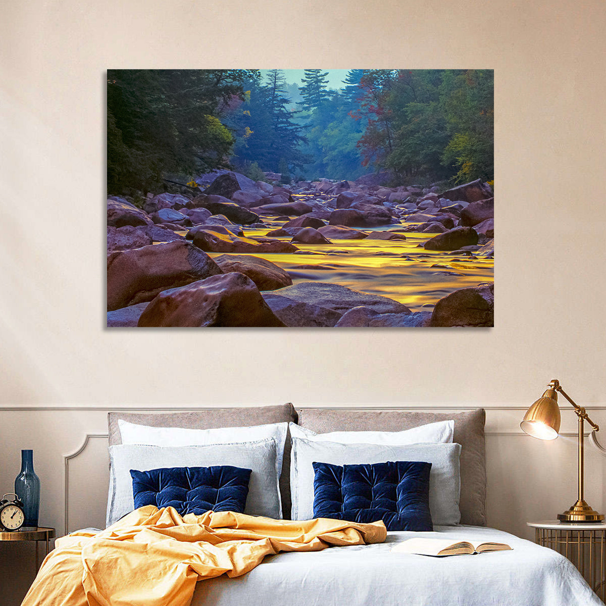 Swift River at Golden Hour, New Hampshire Wall Art in a room, landscape