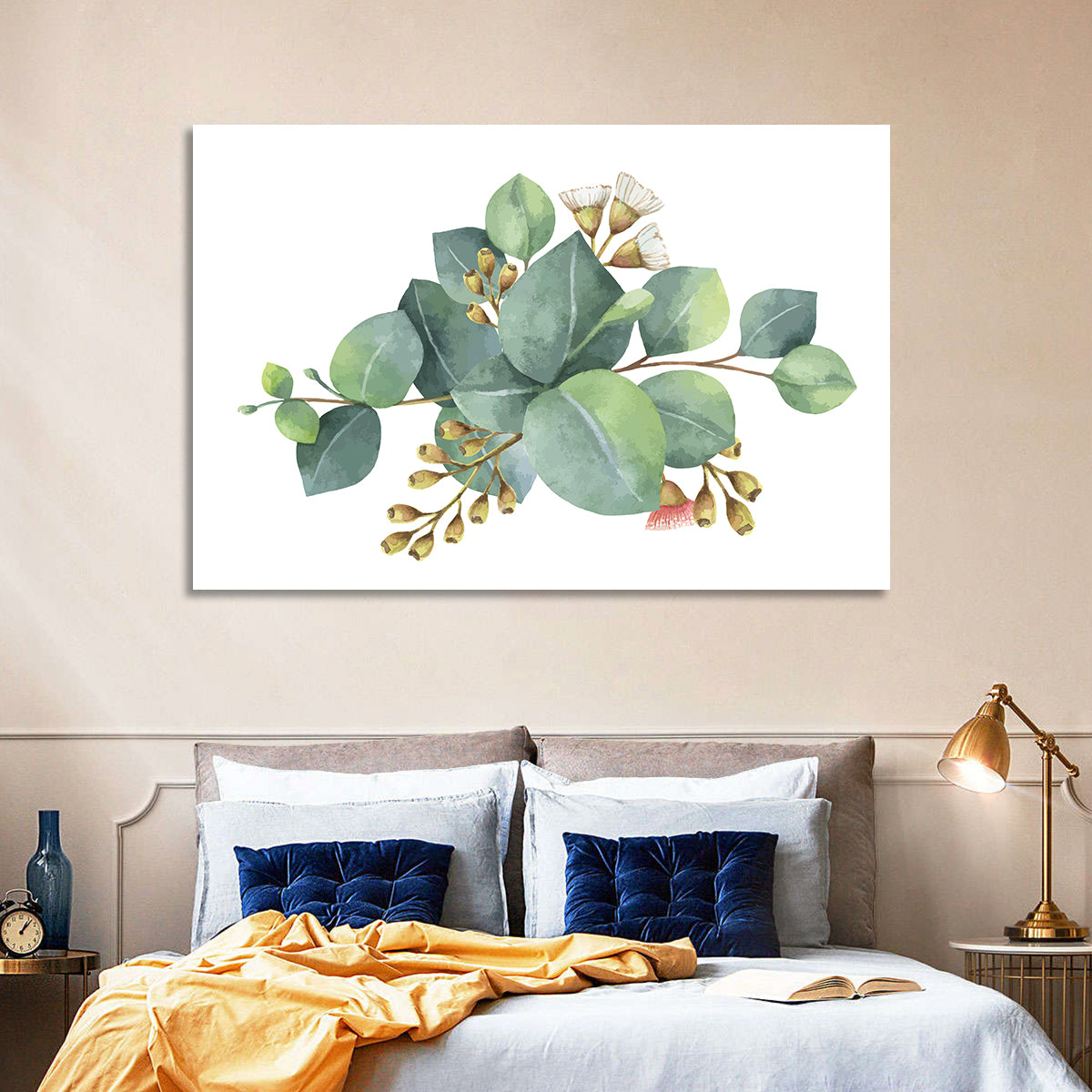 Eucalyptus Leaves with Pink Blossom Wall Art