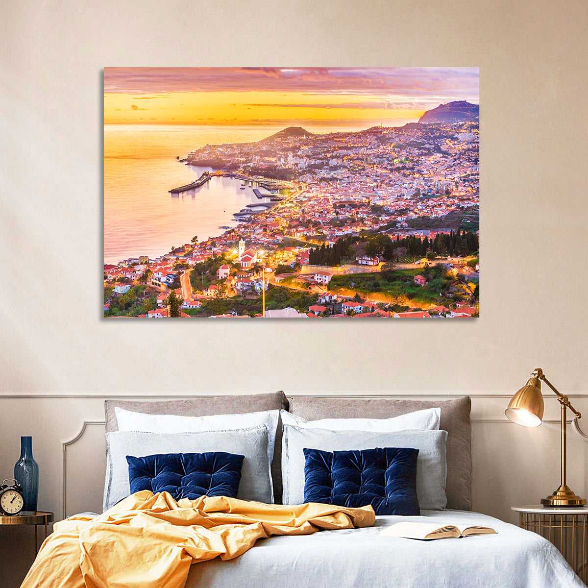 Funchal Harbor at Golden Hour Wall Art in a room, landscape