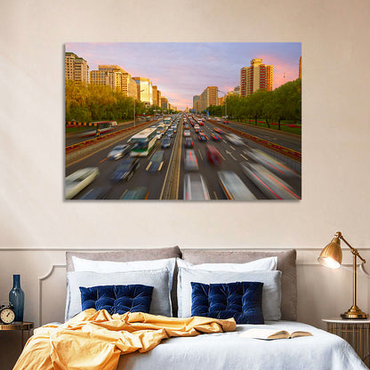 Beijing Sunset Traffic Streaks Wall Art