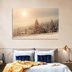 Snowy Pine Forest at Golden Hour Wall Art