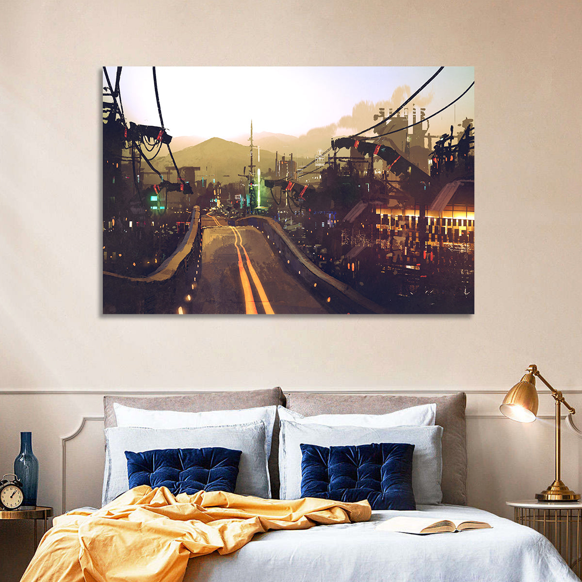 Futuristic Highway at Dusk Wall Art in a room, landscape