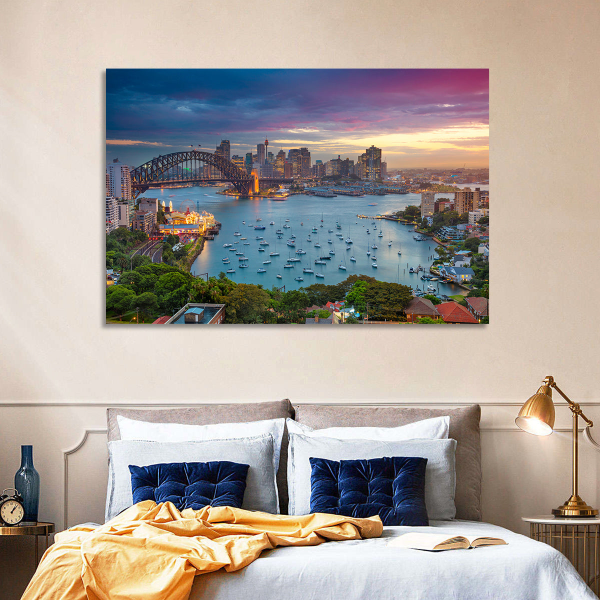 Sydney Harbour Sunset Wall Art in a room, landscape