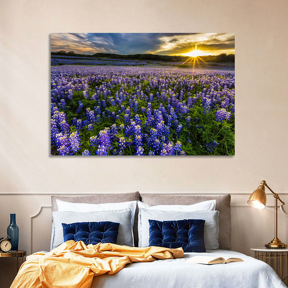 Texas Bluebonnet Field at Sunset Wall Art