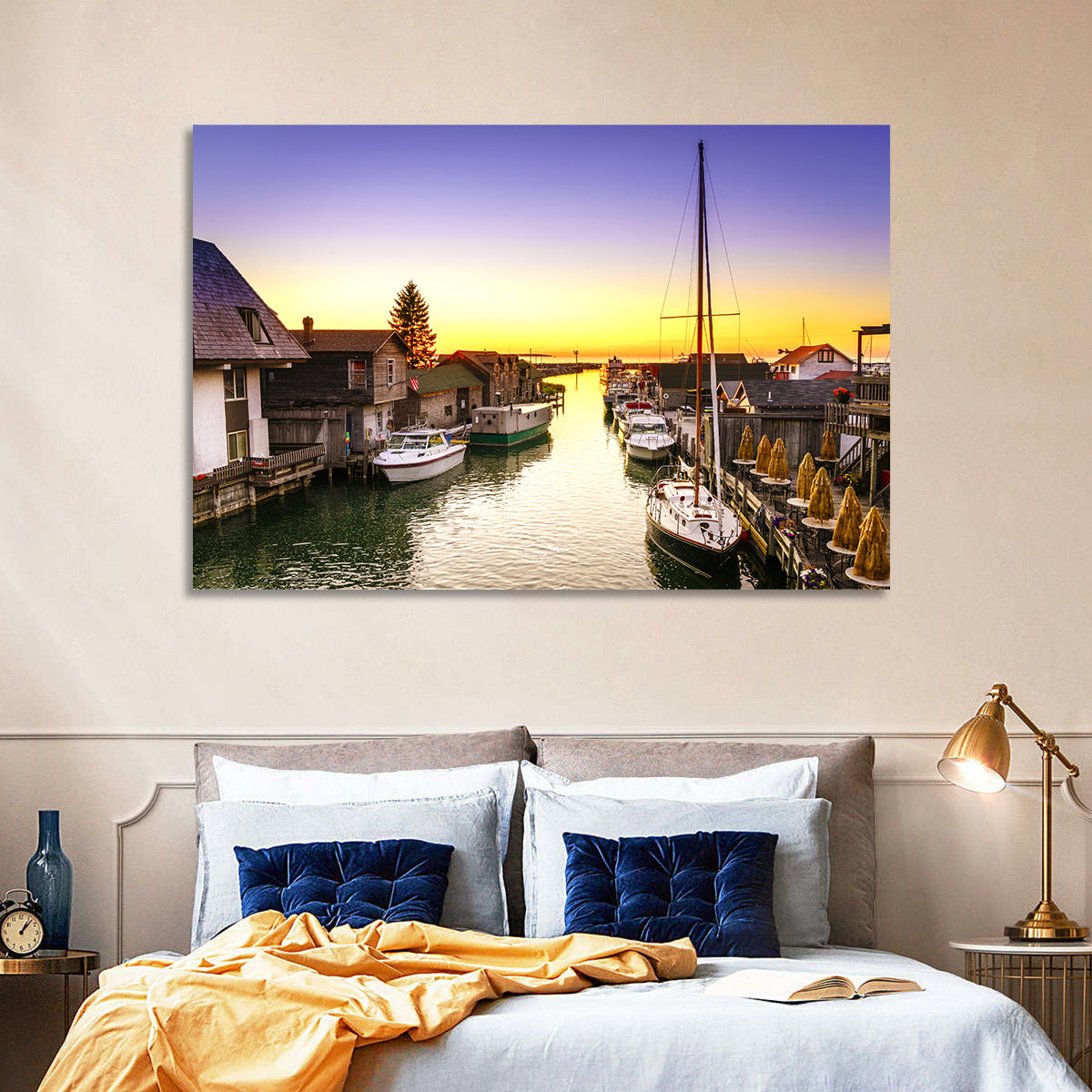 Leland Fishtown Sunset Wall Art in a room, landscape