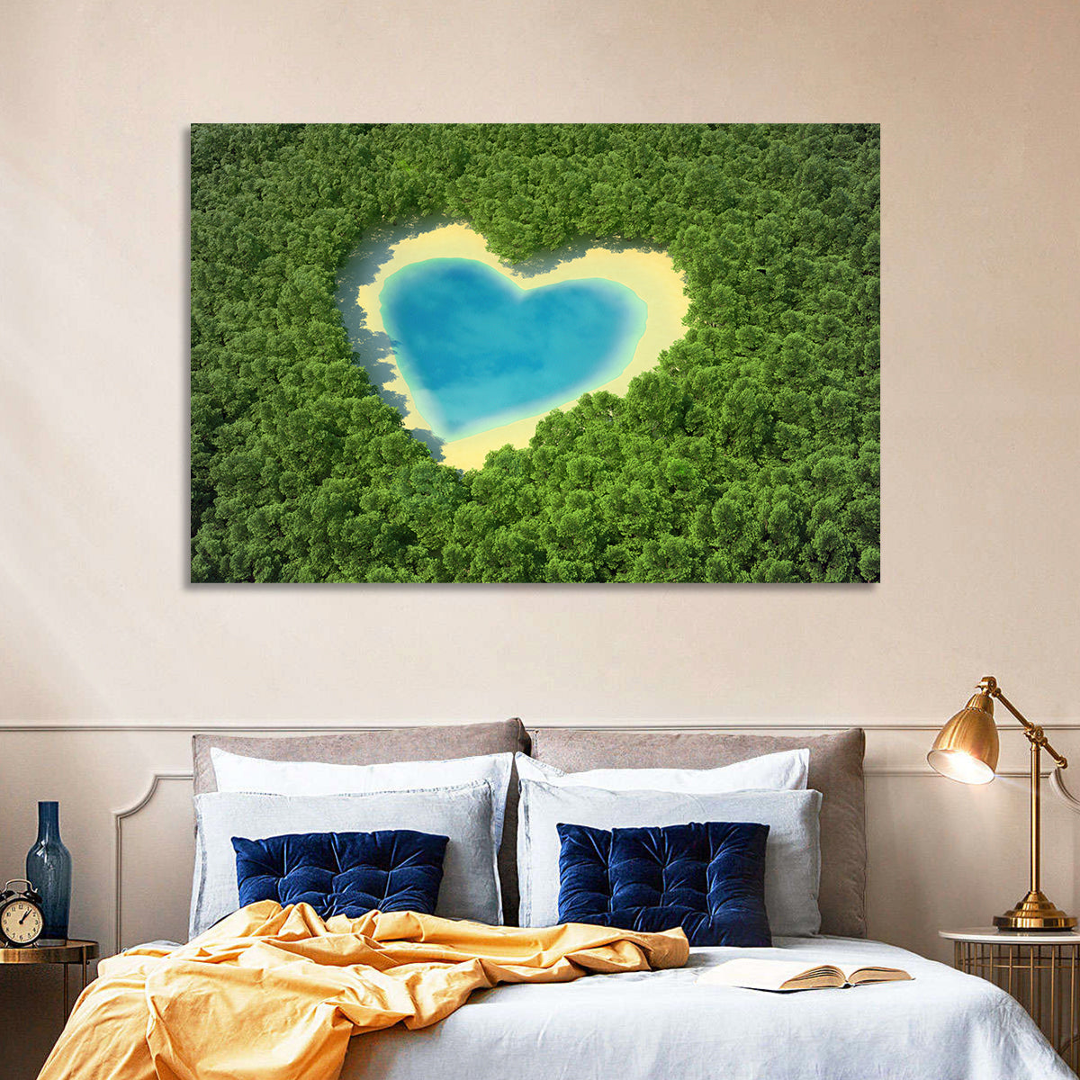 Heart-shaped Pond Aerial View Wall Art in a room, landscape