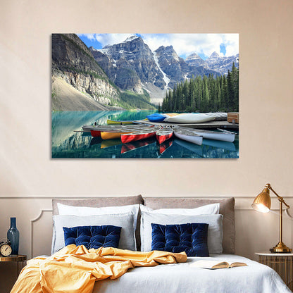 Moraine Lake Canoes at Lake Louise Wall Art