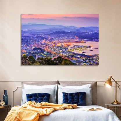 Sasebo Downtown Twilight Harbor Wall Art