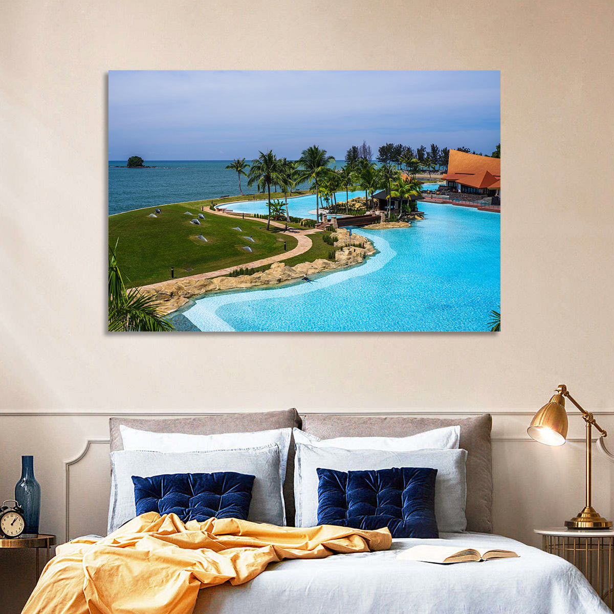 Tiered Resort Pool Horizon Wall Art in a room, landscape