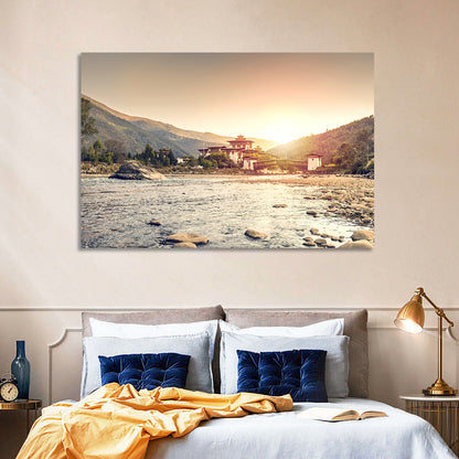 Punakha Dzong at Golden Hour Wall Art