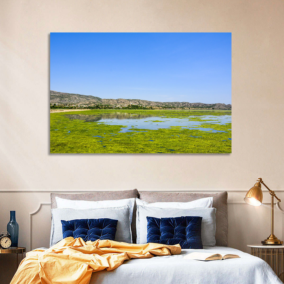 Uchali Lake Algae Reflection Wall Art in a room, landscape