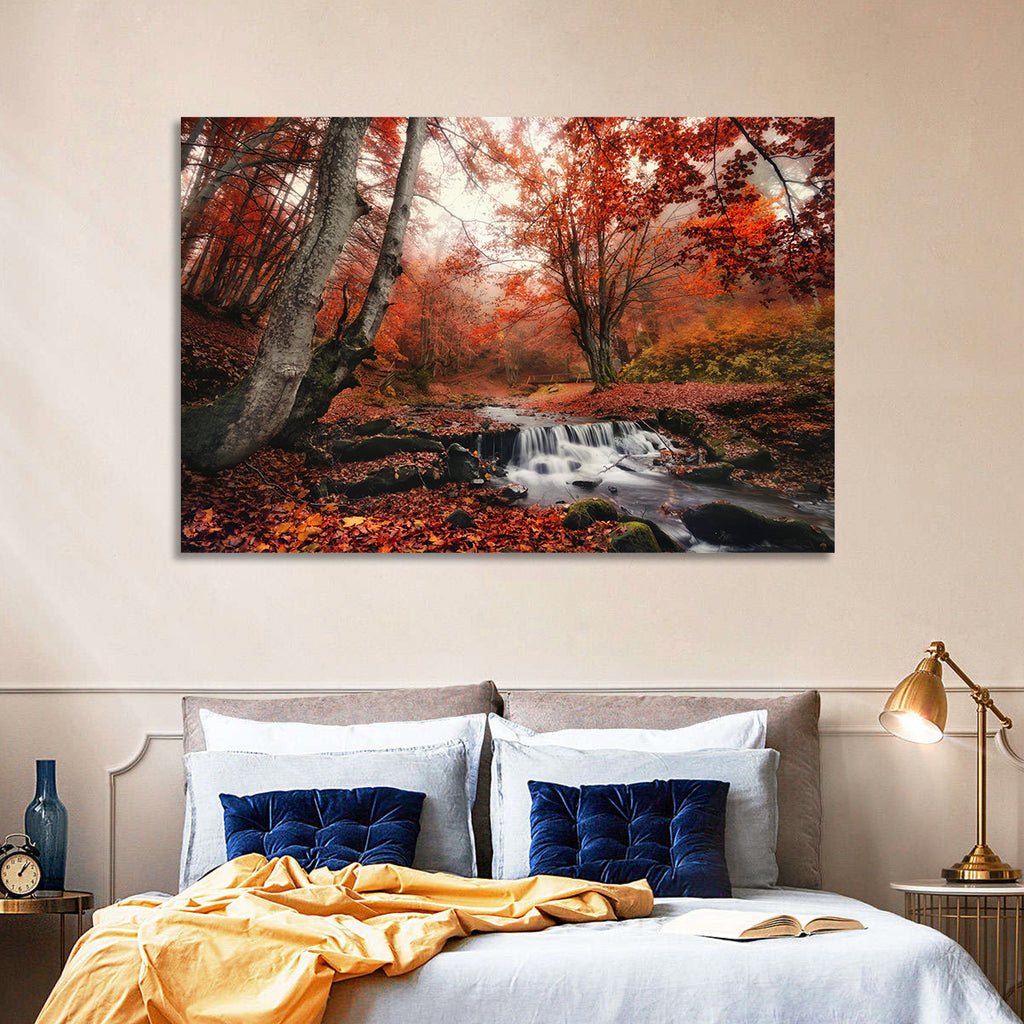 Autumn Forest Stream with Footbridge Wall Art