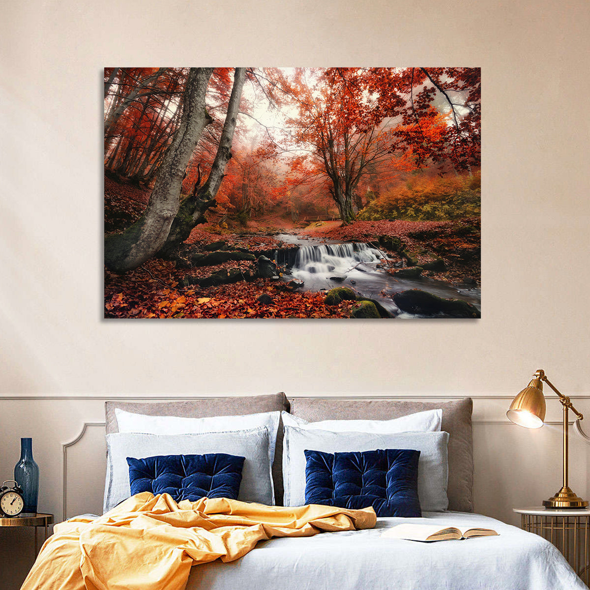 Autumn Forest Stream with Footbridge Wall Art