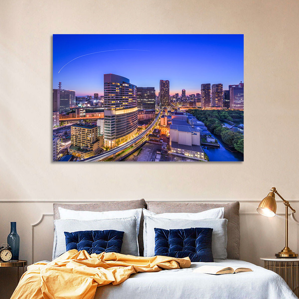 Tokyo Monorail Light Trails at Twilight Wall Art in a room, landscape