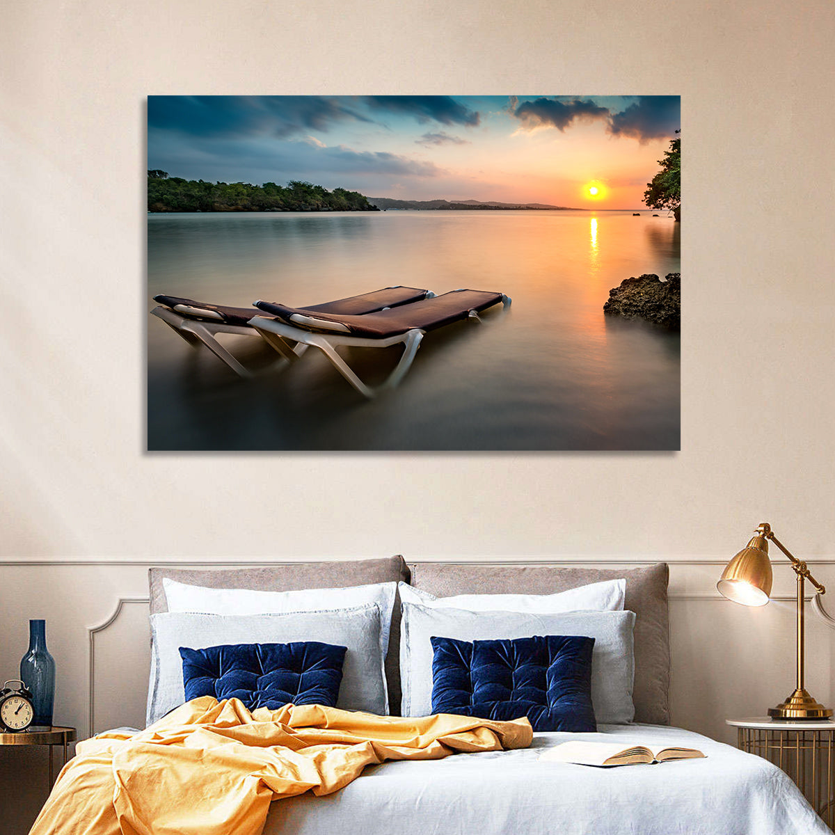 Sunset Over Coastal Lounge Chairs Wall Art