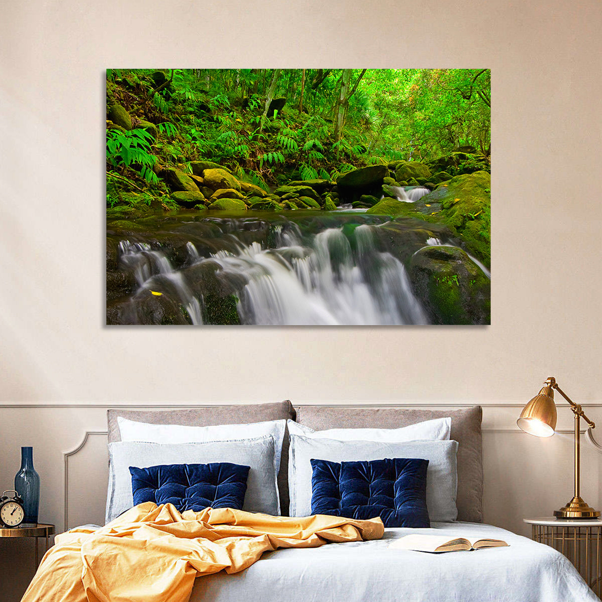 Emerald Jungle Stream Wall Art in a room, landscape