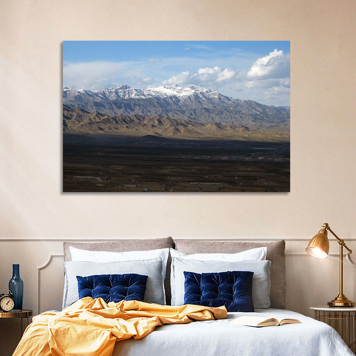Snow-capped Afghan Mountains Wall Art in a room, landscape