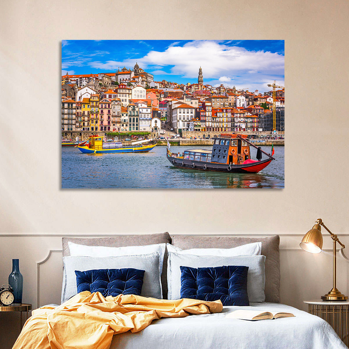 Porto Old Town Douro Riverfront Wall Art in a room, landscape