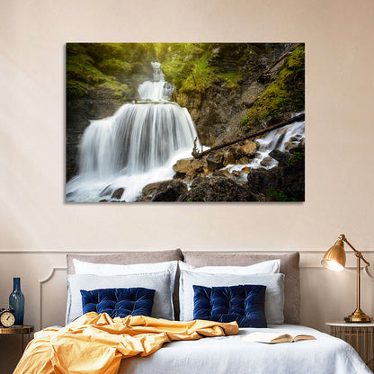 White Cascade Over Mossy Rocks Wall Art