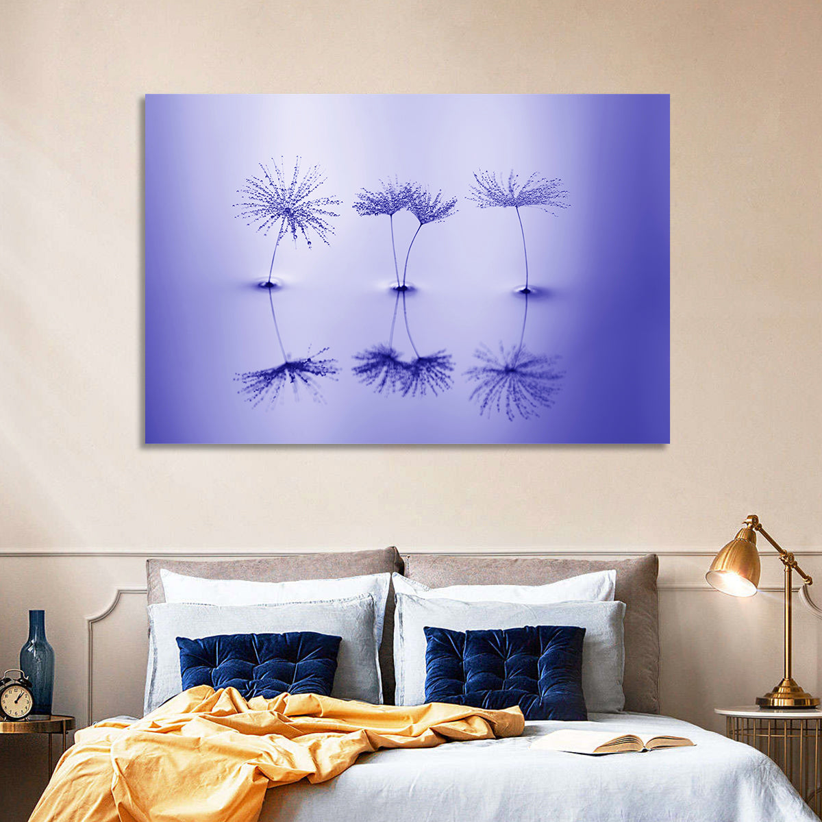 Blue Dandelion Seeds with Reflections Wall Art