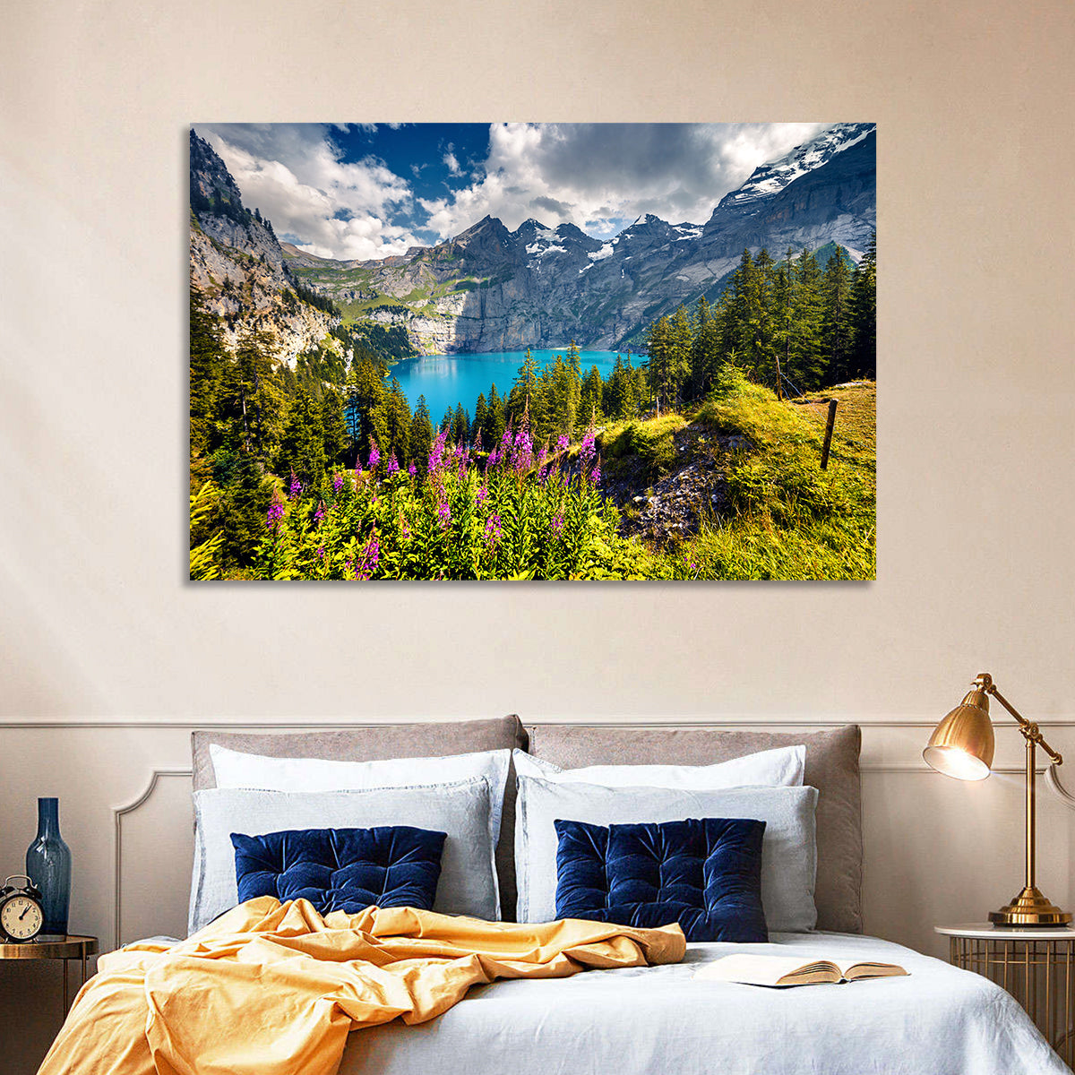 Oeschinensee Summer Landscape Wall Art in a room, landscape