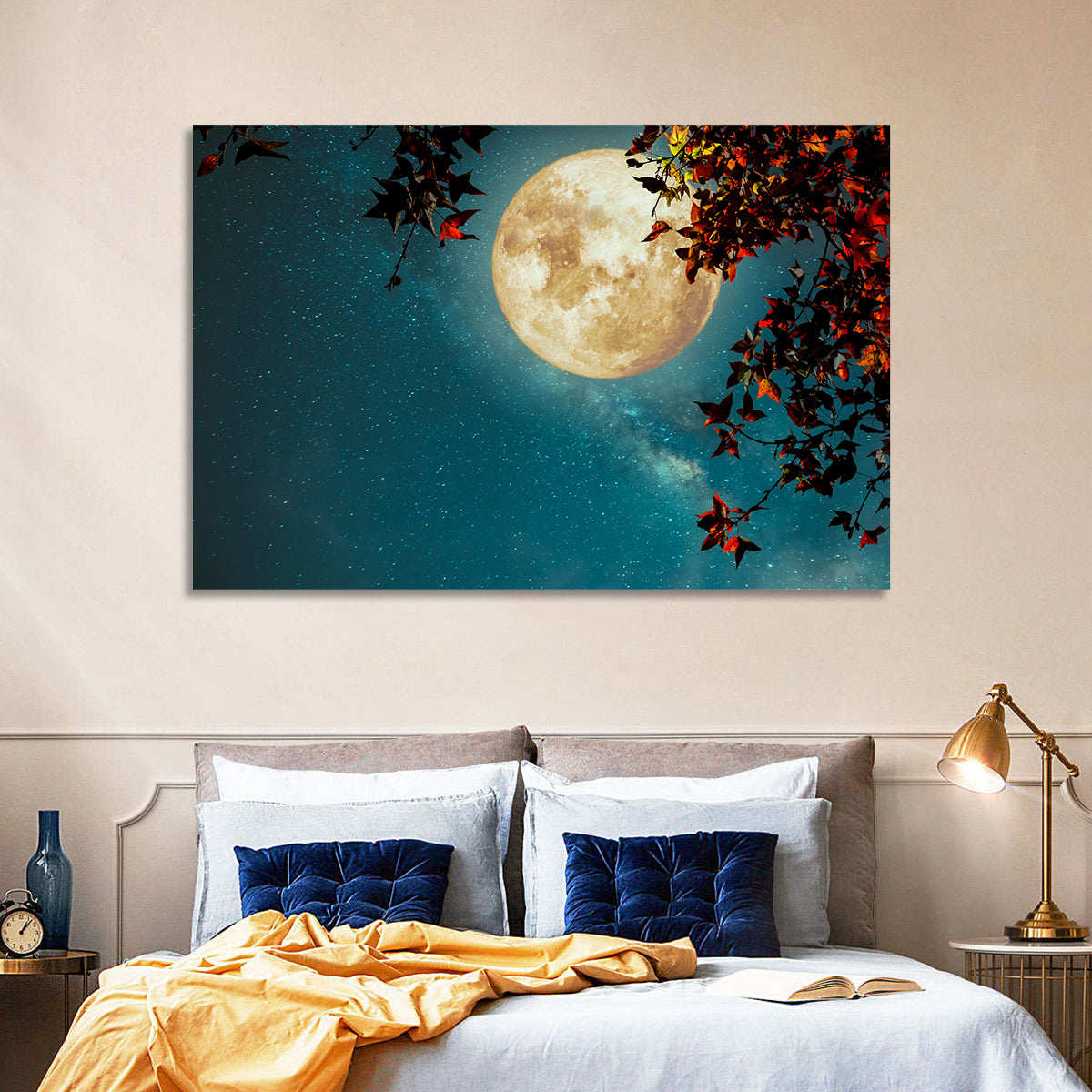 Autumn Moon with Milky Way Wall Art in a room, landscape