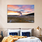 Old Faithful Erupting at Sunset Wall Art