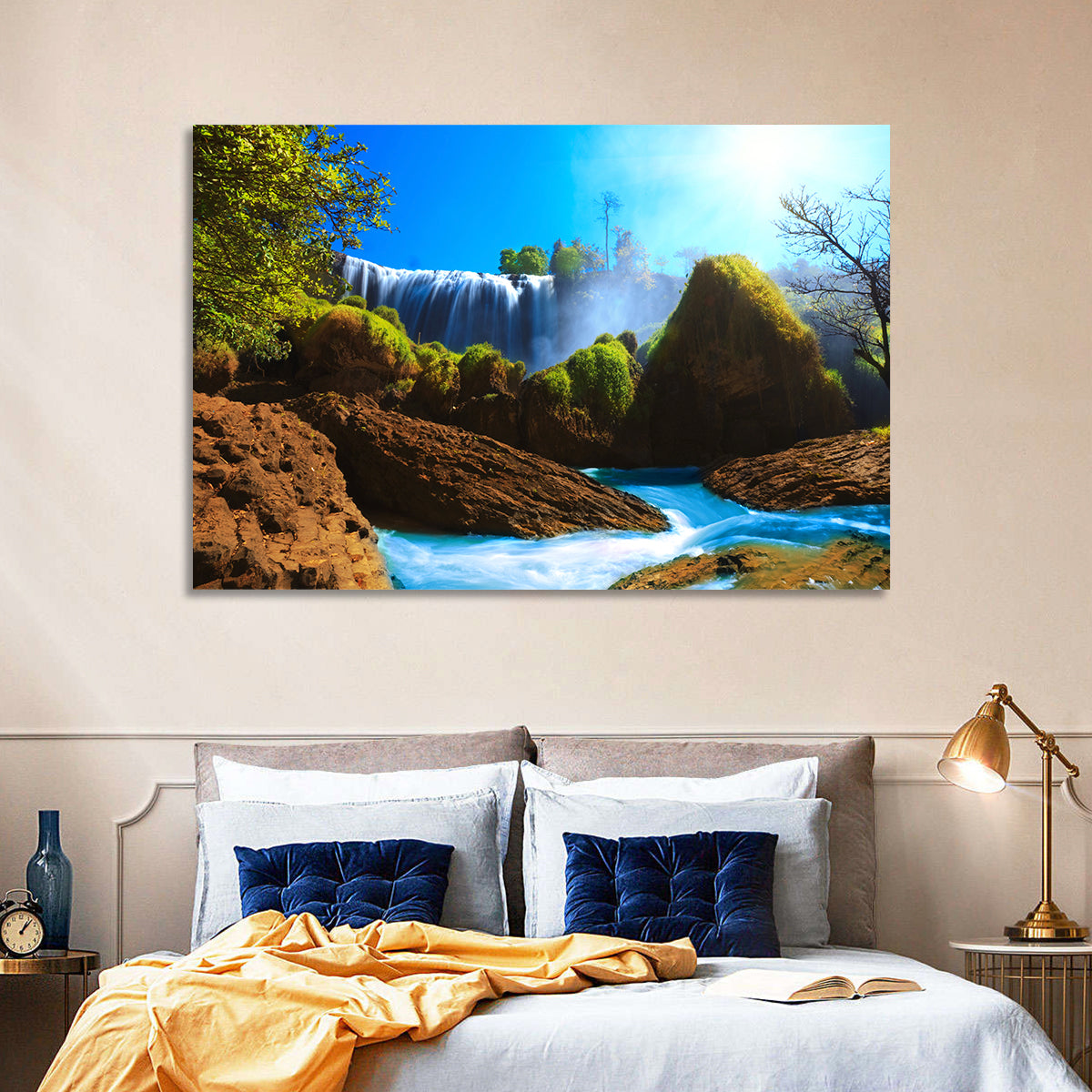 Sunlit Turquoise Waterfall Wall Art