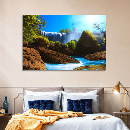 Sunlit Turquoise Waterfall Wall Art