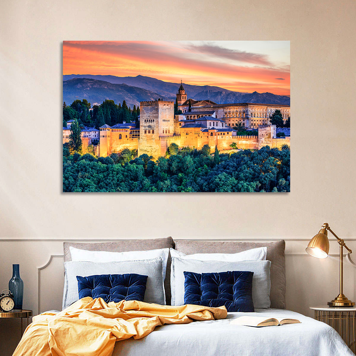 Alhambra Fortress at Golden Sunset Wall Art