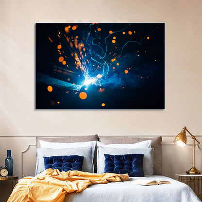 Bright Blue Welding Sparks Wall Art