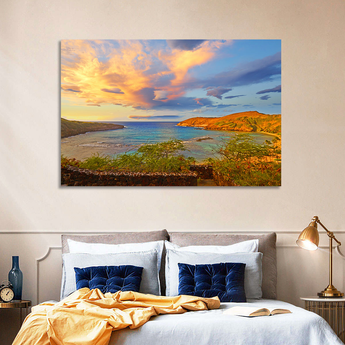 Hanauma Bay Golden Hour Wall Art in a room, landscape