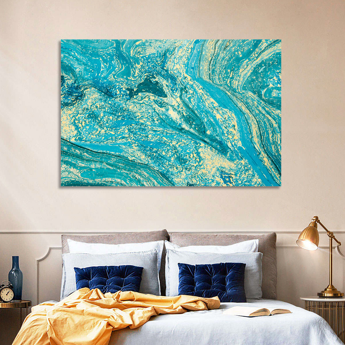 Teal Marble Swirls Abstract Wall Art