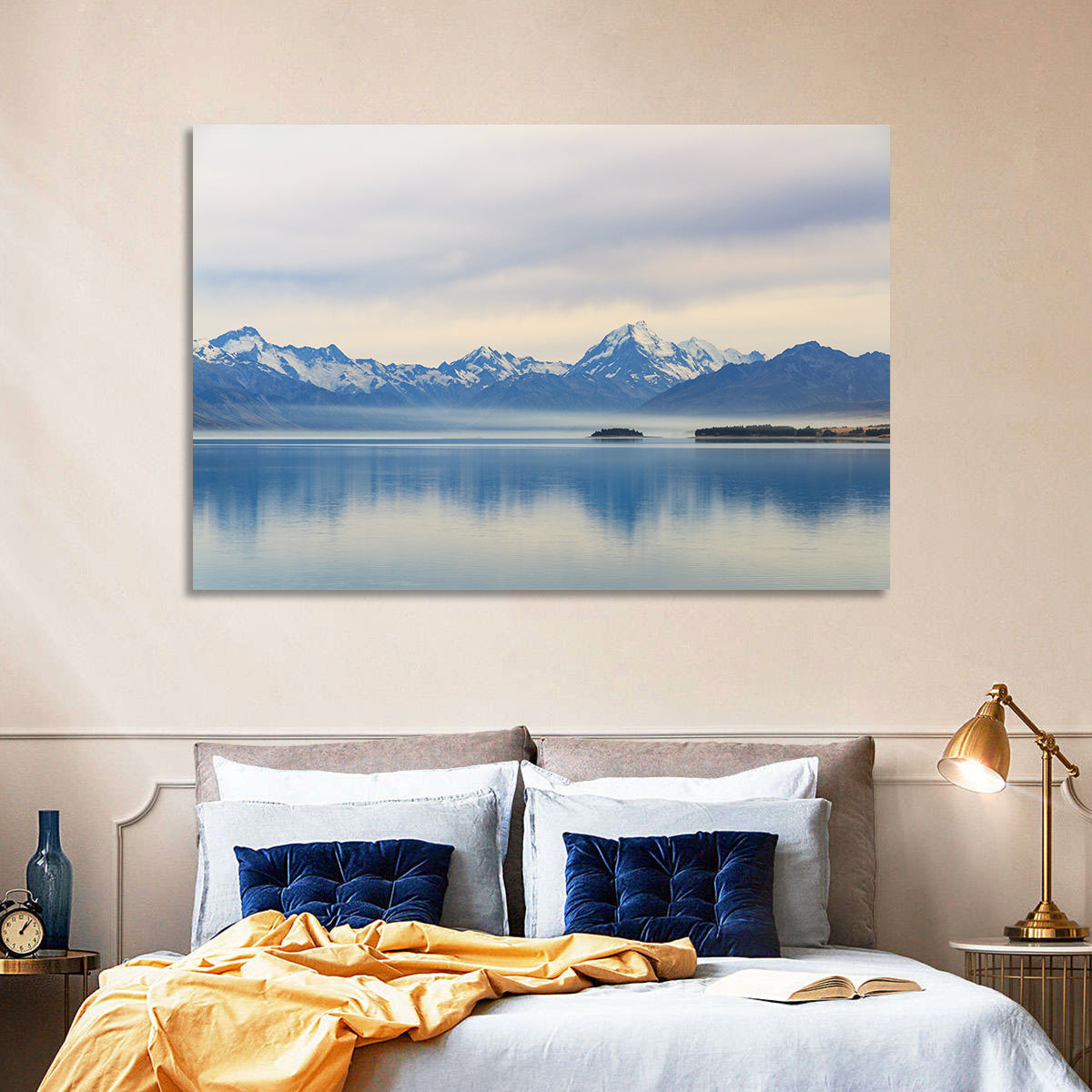Mount Cook Reflection at Lake Pukaki Wall Art in a room, landscape