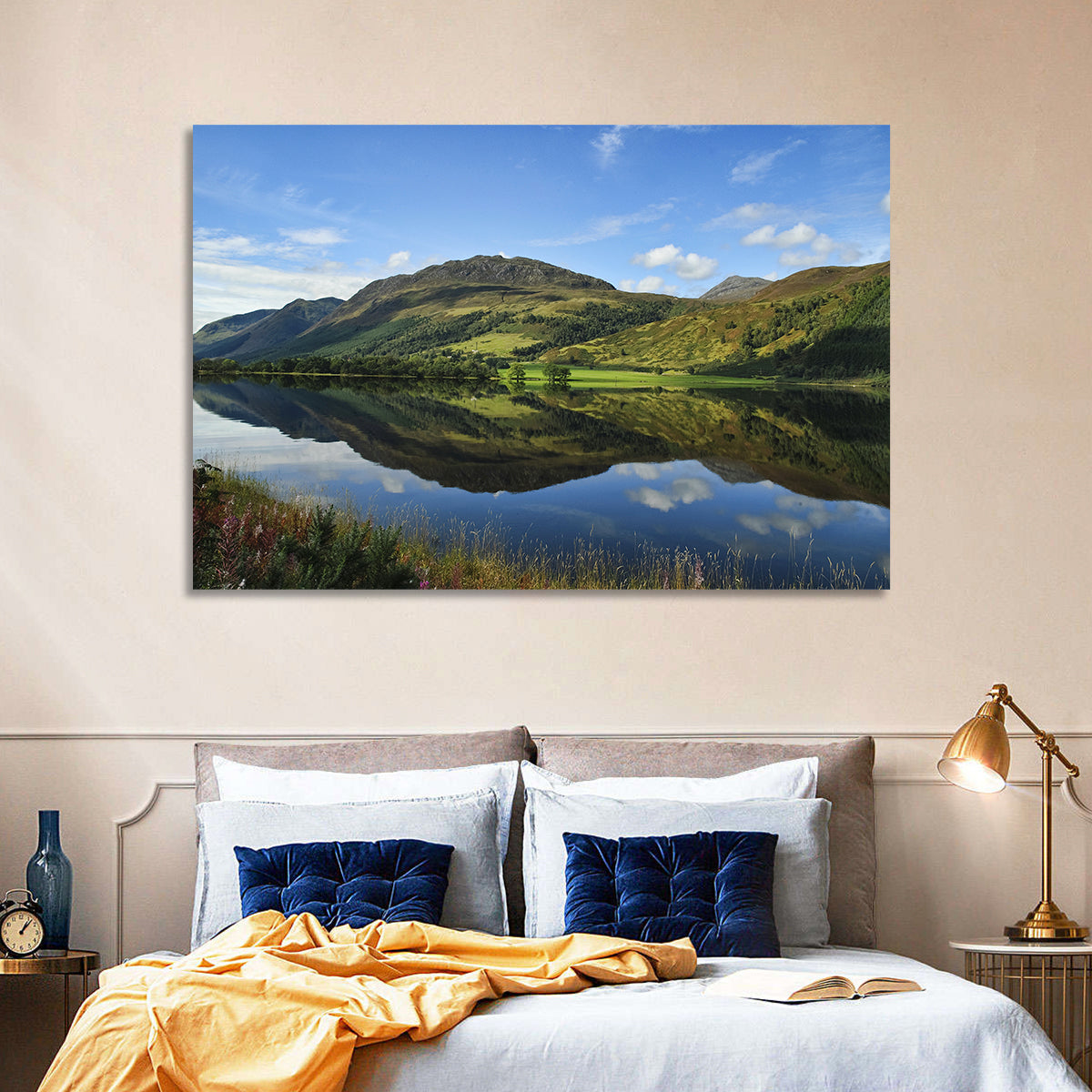 Irish Lake Reflection Wall Art in a room, landscape