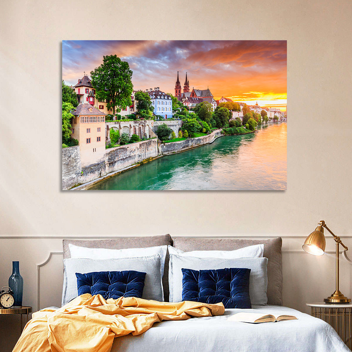 Basel Old Town at Sunset Wall Art in a room, landscape