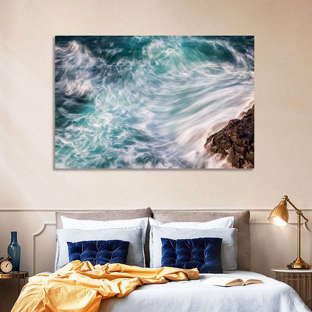 Silky Teal Ocean Waves Wall Art